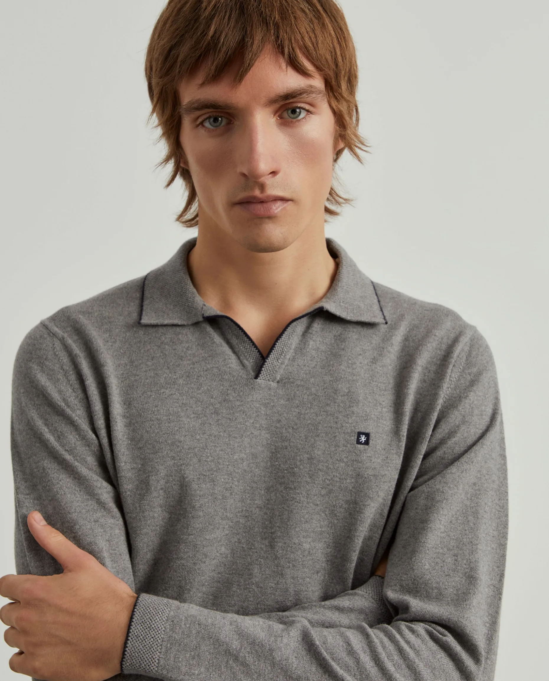 Polo manga comprida em algodão e caxemira