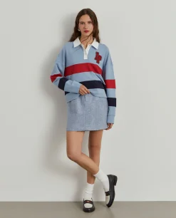 Polo manga comprida às riscas