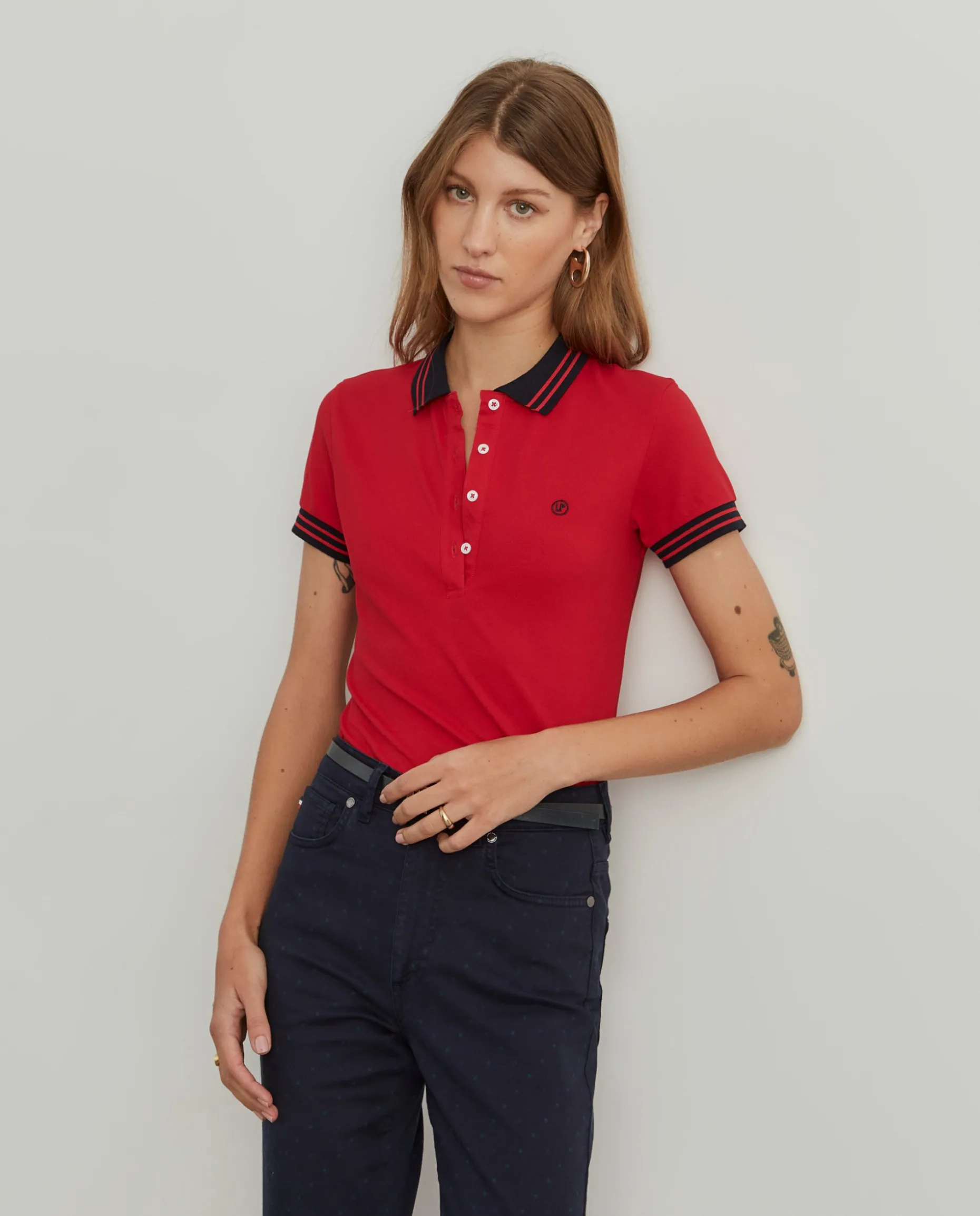 Polo piqué bicolor em algodão