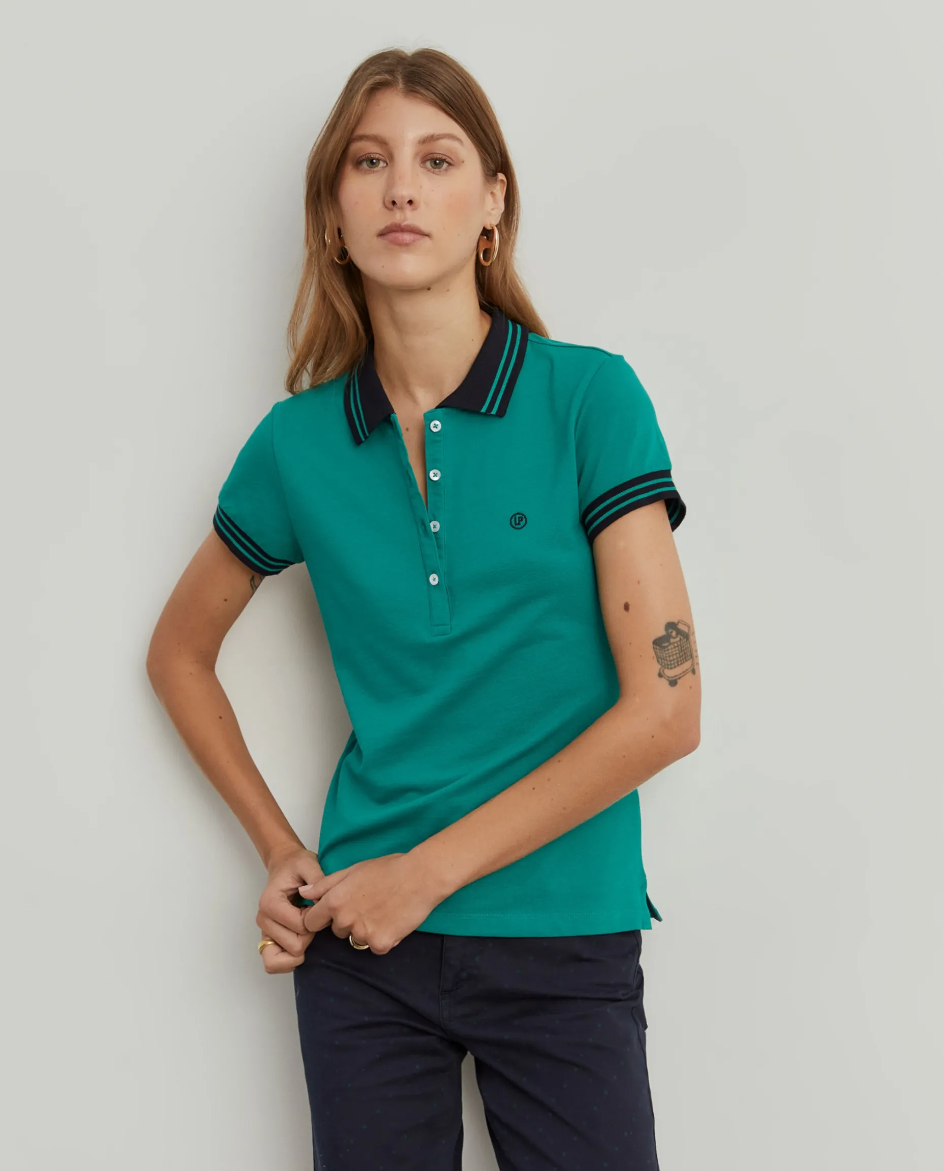 Polo piqué bicolor em algodão