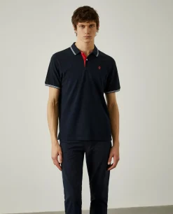 Polo piqué com riscas a contraste