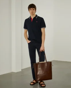 Polo piqué com riscas a contraste