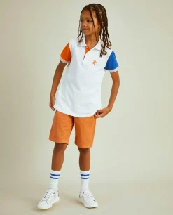 Polo piqué em algodão tricolor