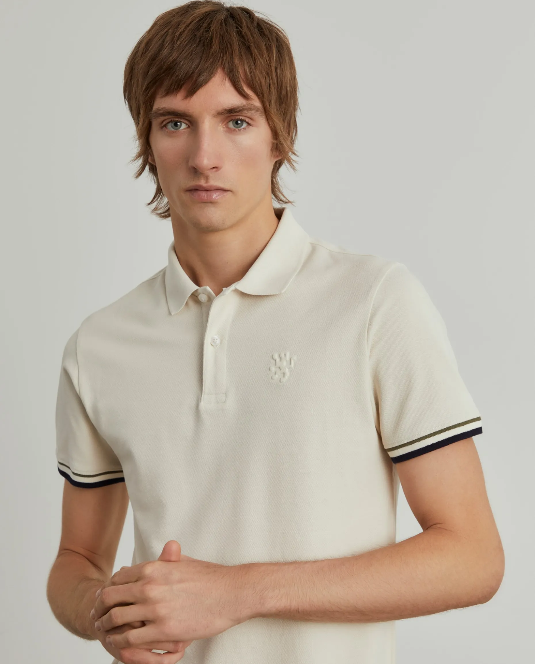 Polo piqué slim fit com riscas