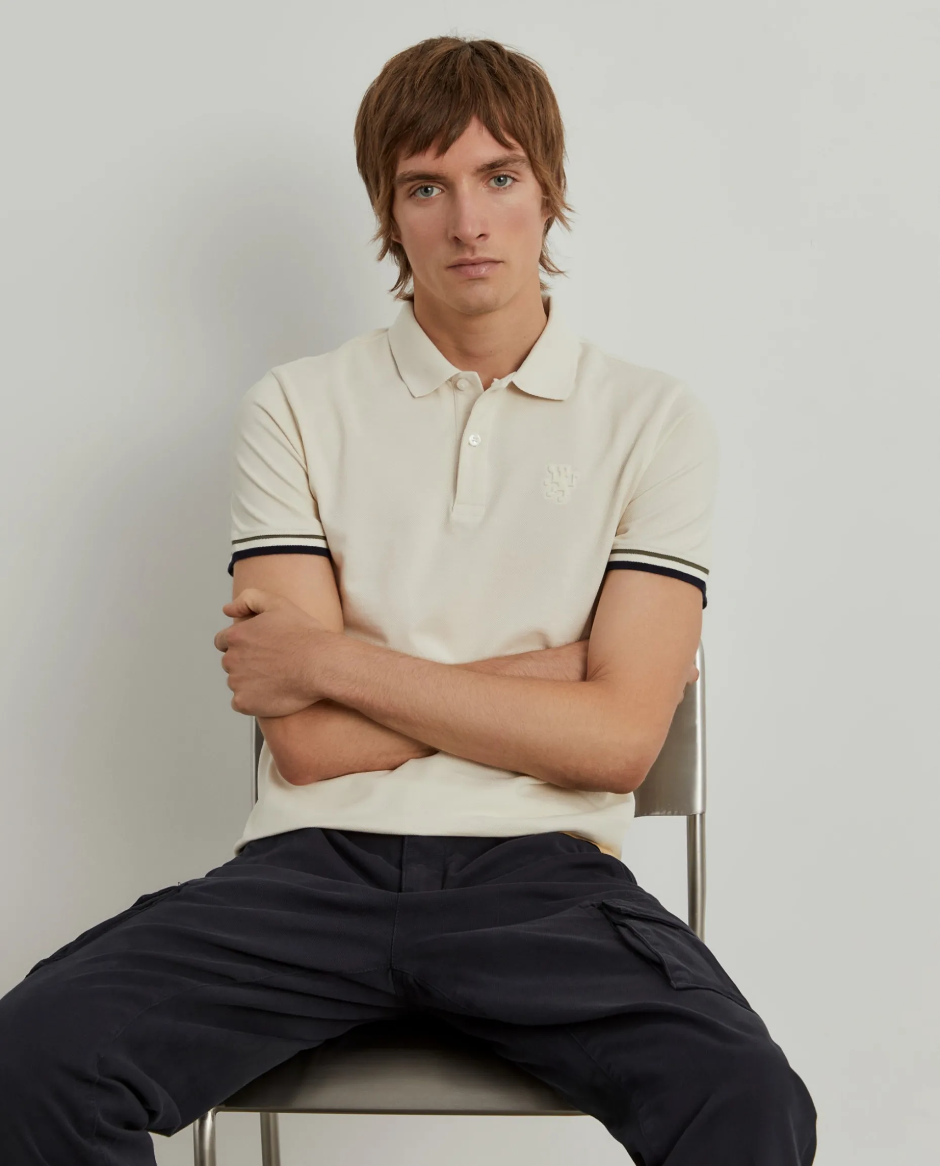 Polo piqué slim fit com riscas