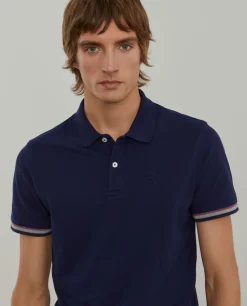 Polo piqué slim fit com riscas