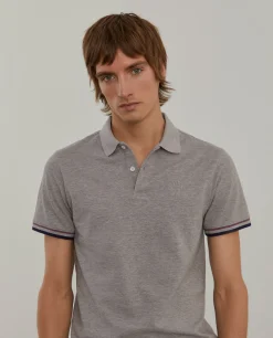 Polo piqué slim fit com riscas