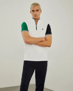 Polo piqué tricolor com fecho