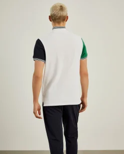 Polo piqué tricolor com fecho