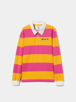 Polo rugby de manga comprida com padrão de riscas