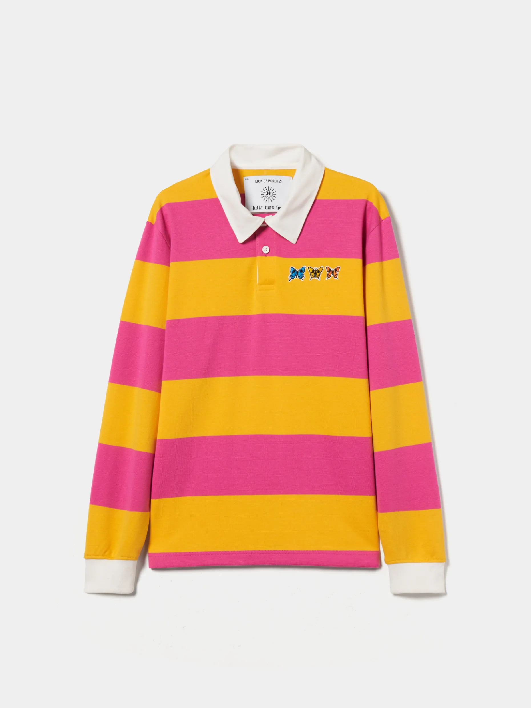 Polo rugby de manga comprida com padrão de riscas