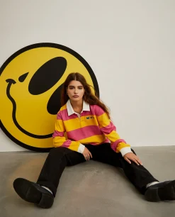 Polo rugby de manga comprida com padrão de riscas