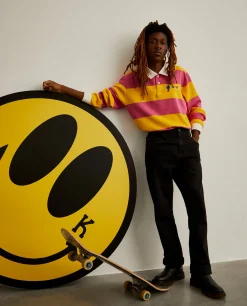 Polo rugby de manga comprida com padrão de riscas