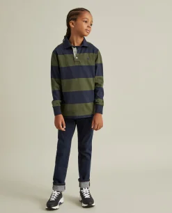 Polo às riscas manga comprida