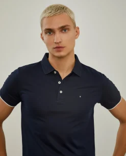 Polo slim fit com riscas a contraste