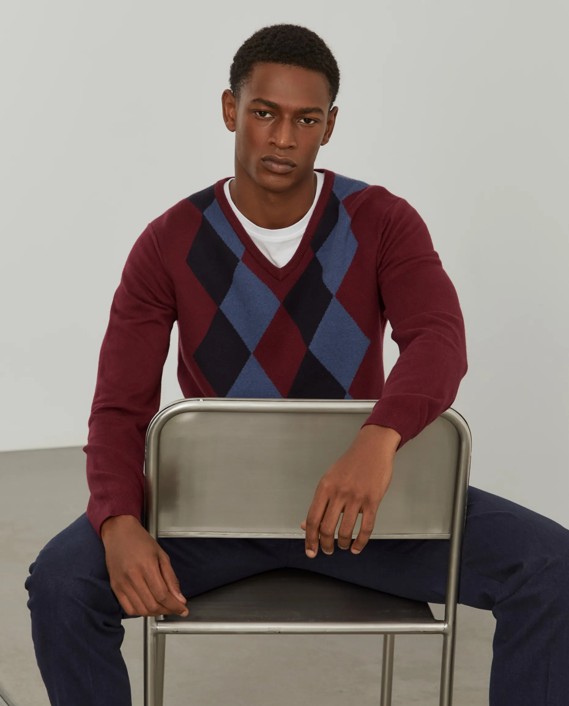 Pullover com losangos em algodão e caxemira