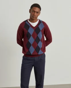 Pullover com losangos em algodão e caxemira