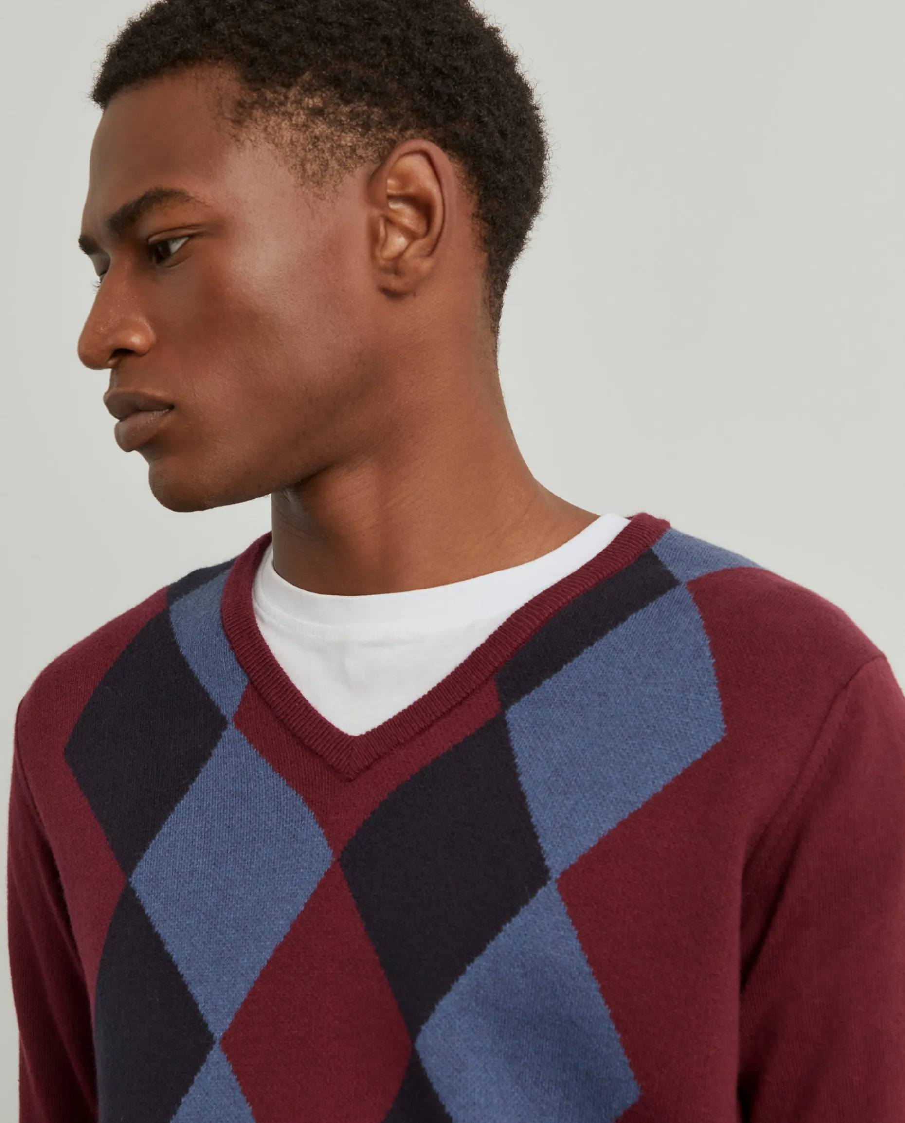 Pullover com losangos em algodão e caxemira