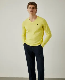 Pullover de algodão com decote em V