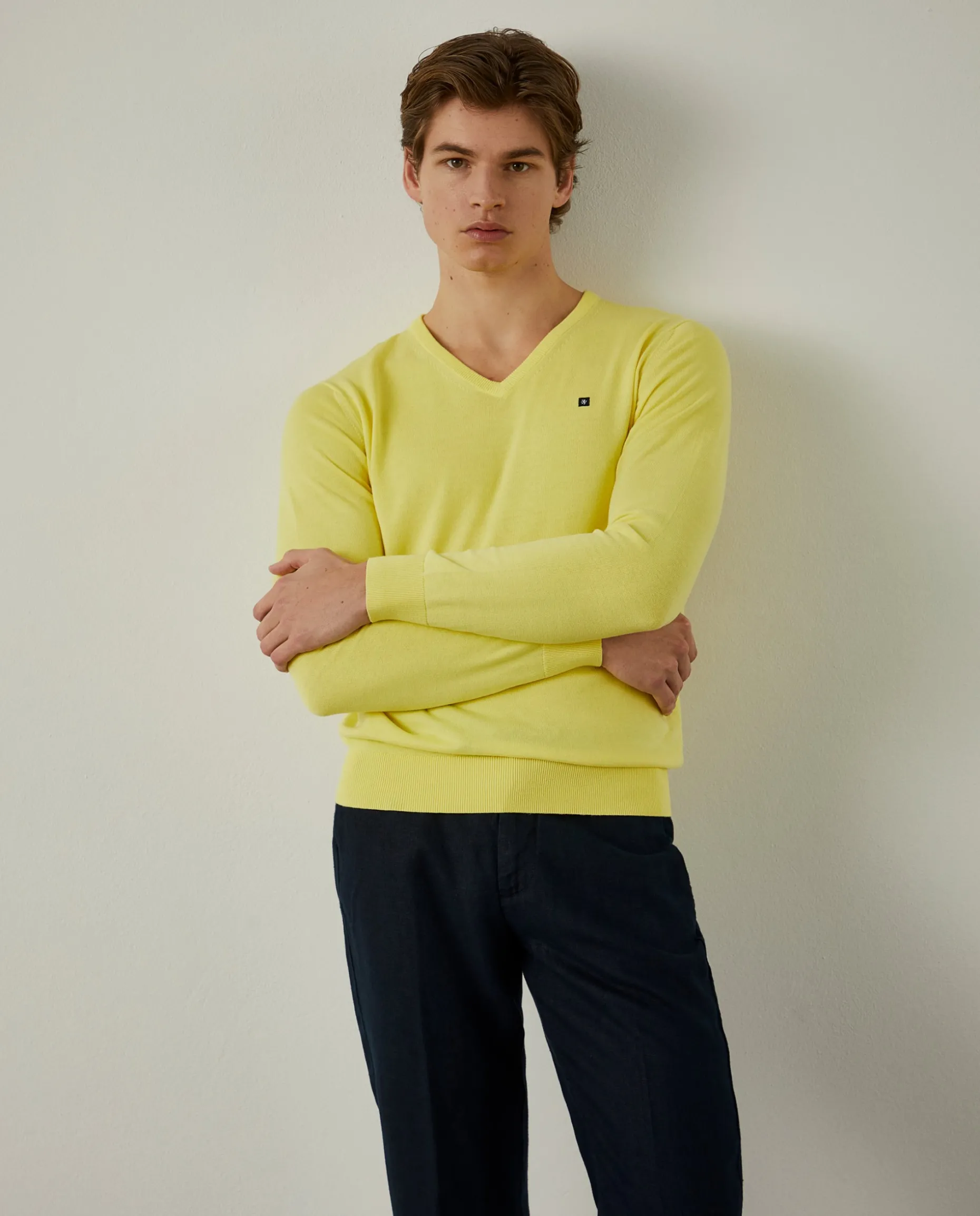 Pullover de algodão com decote em V