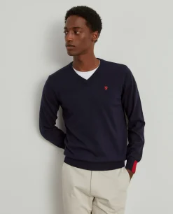 Pullover de lã com decote em V