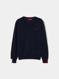 Pullover de lã com decote em V