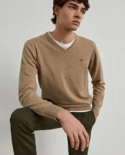 Pullover de lã decote em V