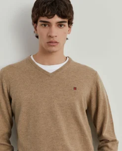 Pullover de lã decote em V