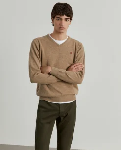 Pullover de lã decote em V