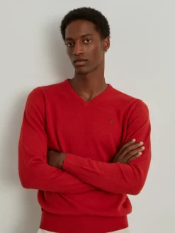 Pullover de lã decote em V