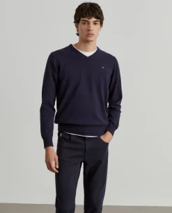 Pullover de lã decote em V