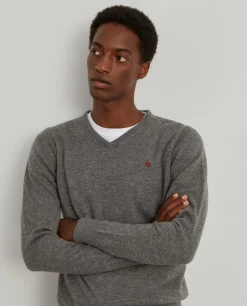 Pullover de lã decote em V