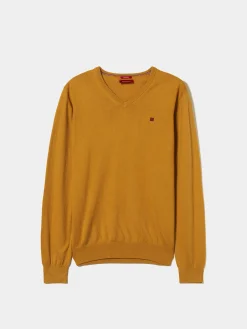 Pullover decote em V algodão e caxemira