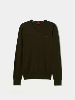 Pullover decote em V algodão e caxemira