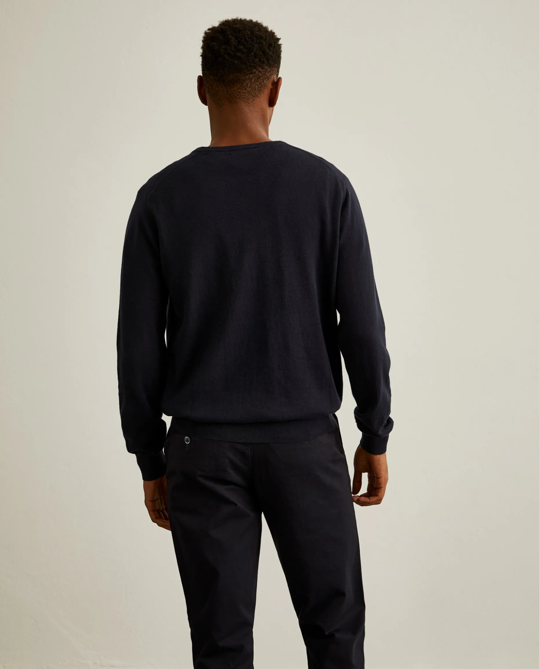 Pullover decote em V de algodão e caxemira