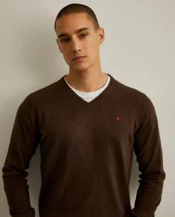 Pullover decote em V de algodão e caxemira