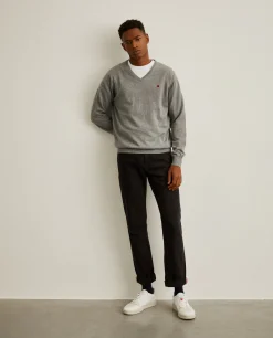 Pullover decote em V de algodão e caxemira