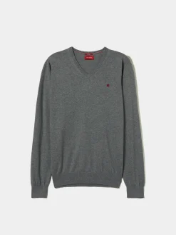 Pullover decote em V de algodão e caxemira