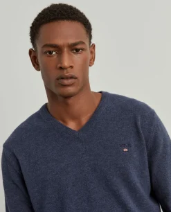 Pullover decote em V mistura de lã