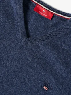 Pullover decote em V mistura de lã