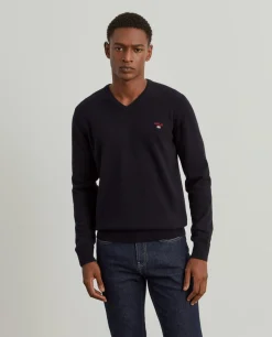 Pullover decote em V mistura de lã