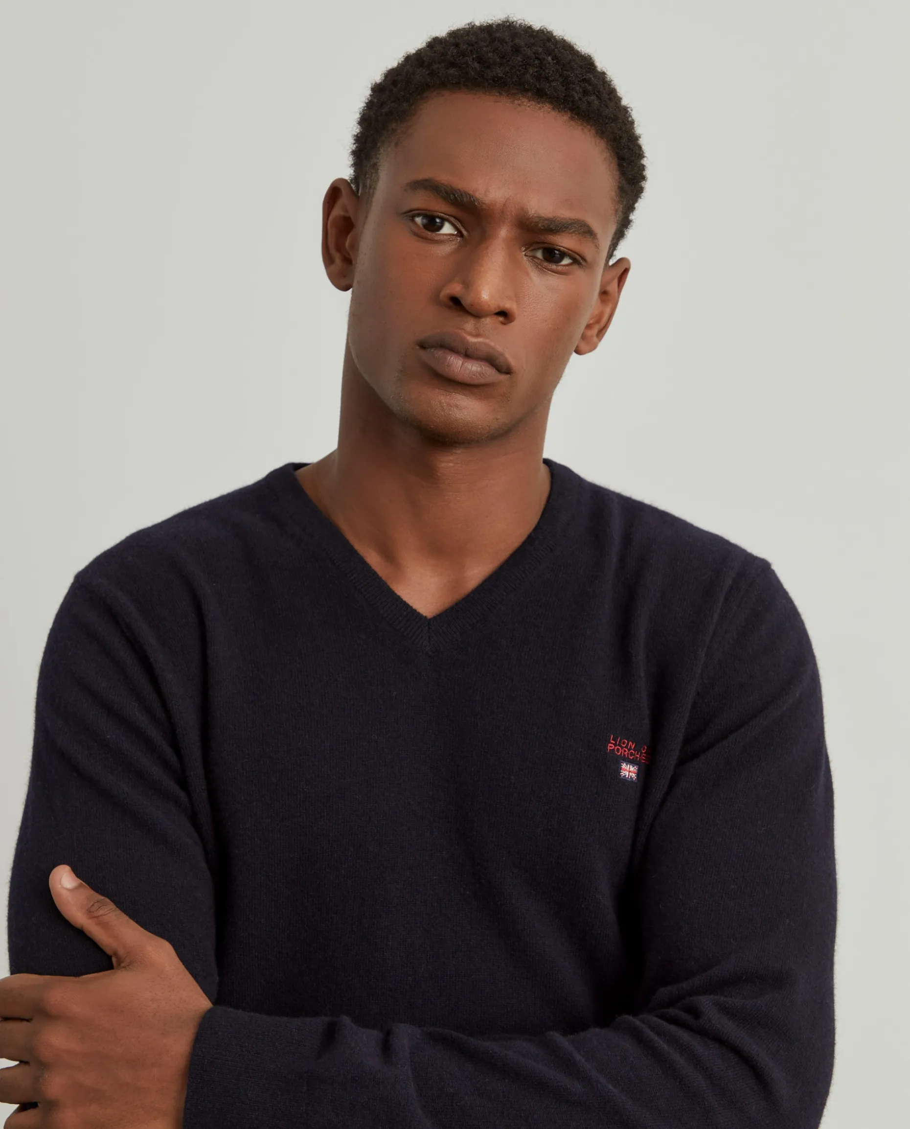 Pullover decote em V mistura de lã