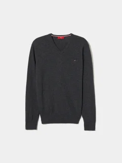 Pullover decote em V mistura de lã