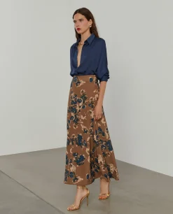 Saia comprida evasé com estampado