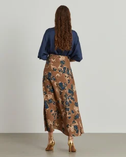 Saia comprida evasé com estampado