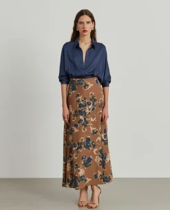 Saia comprida evasé com estampado