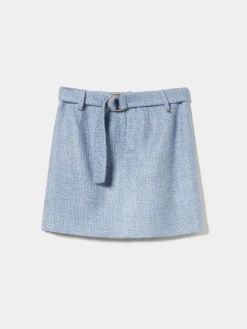 Saia tweed curta com cinto