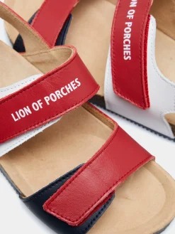 Sandália de tiras tricolor em pele