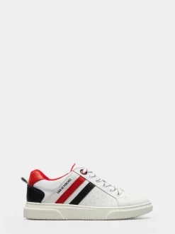 Sapatilhas unissexo em pele com cordões e fecho