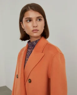 Sobretudo comprido de trespasse em lã